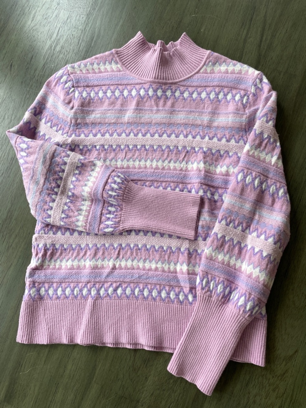 Aspen | Women's Lilac Fair Isle Cowl-Neck Sweater | large